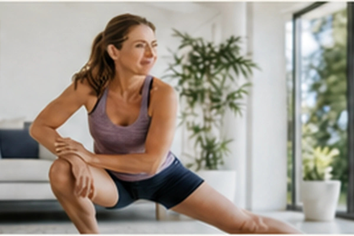 Woman stretching during an at-home wellness routine