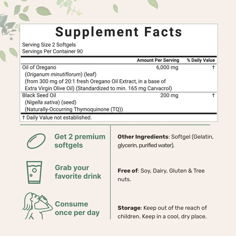 Oregano Oil and Black Seed Oil Supplement