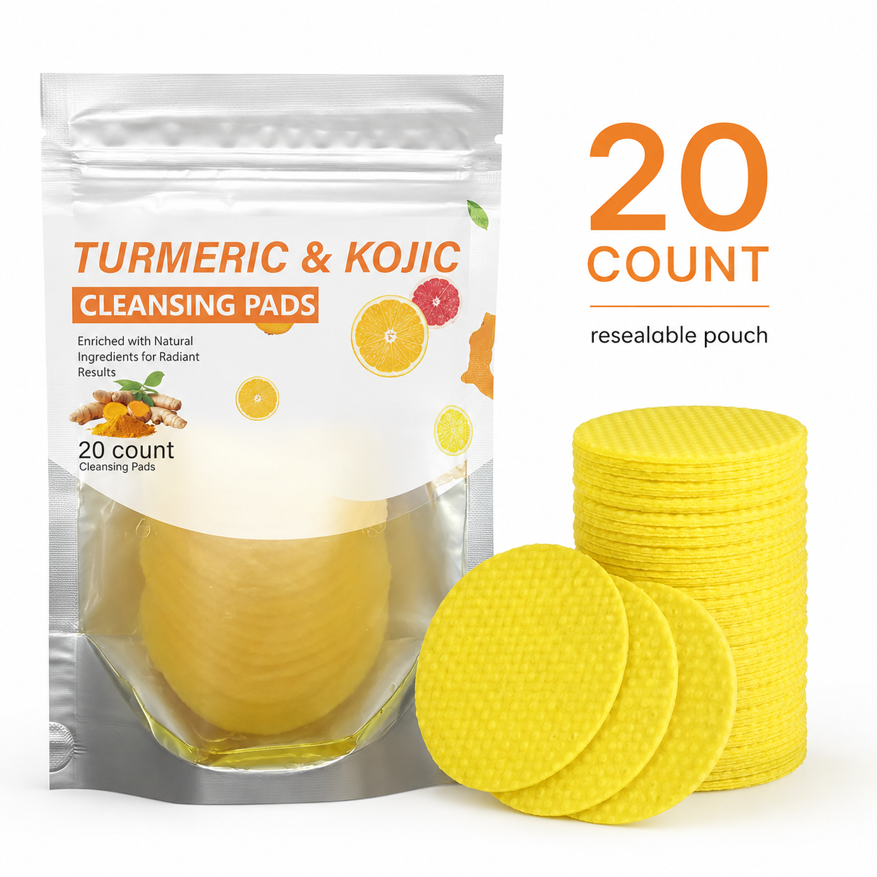 Twenty turmeric and kojic cleansing pads