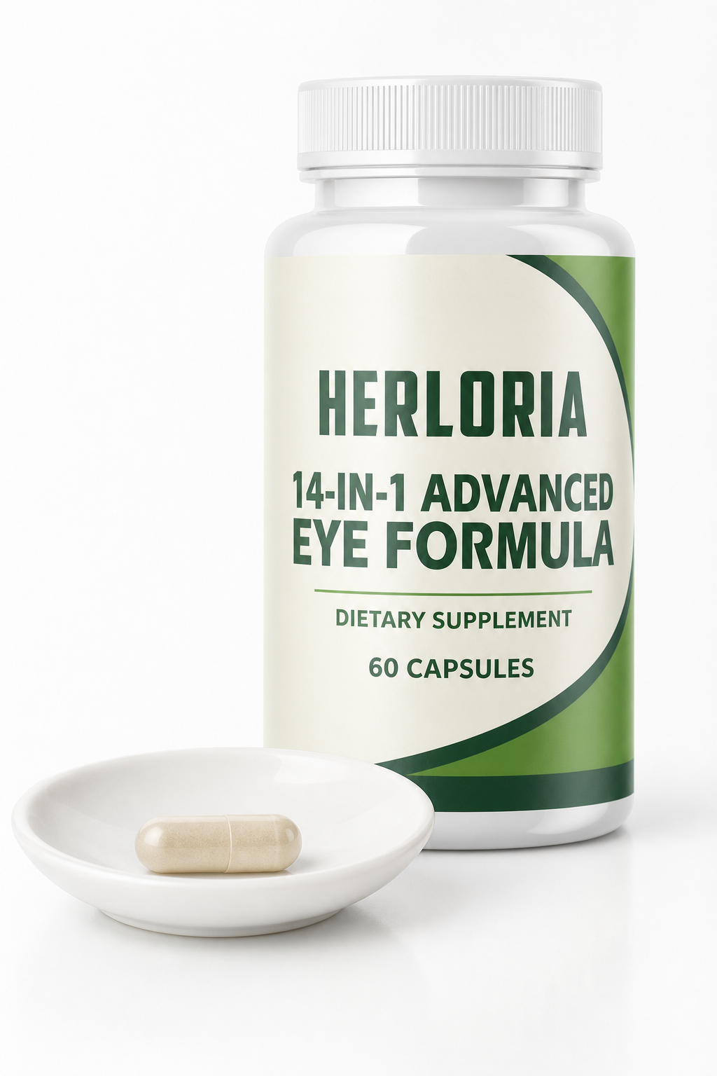 Herloria eye formula bottle and capsule detail