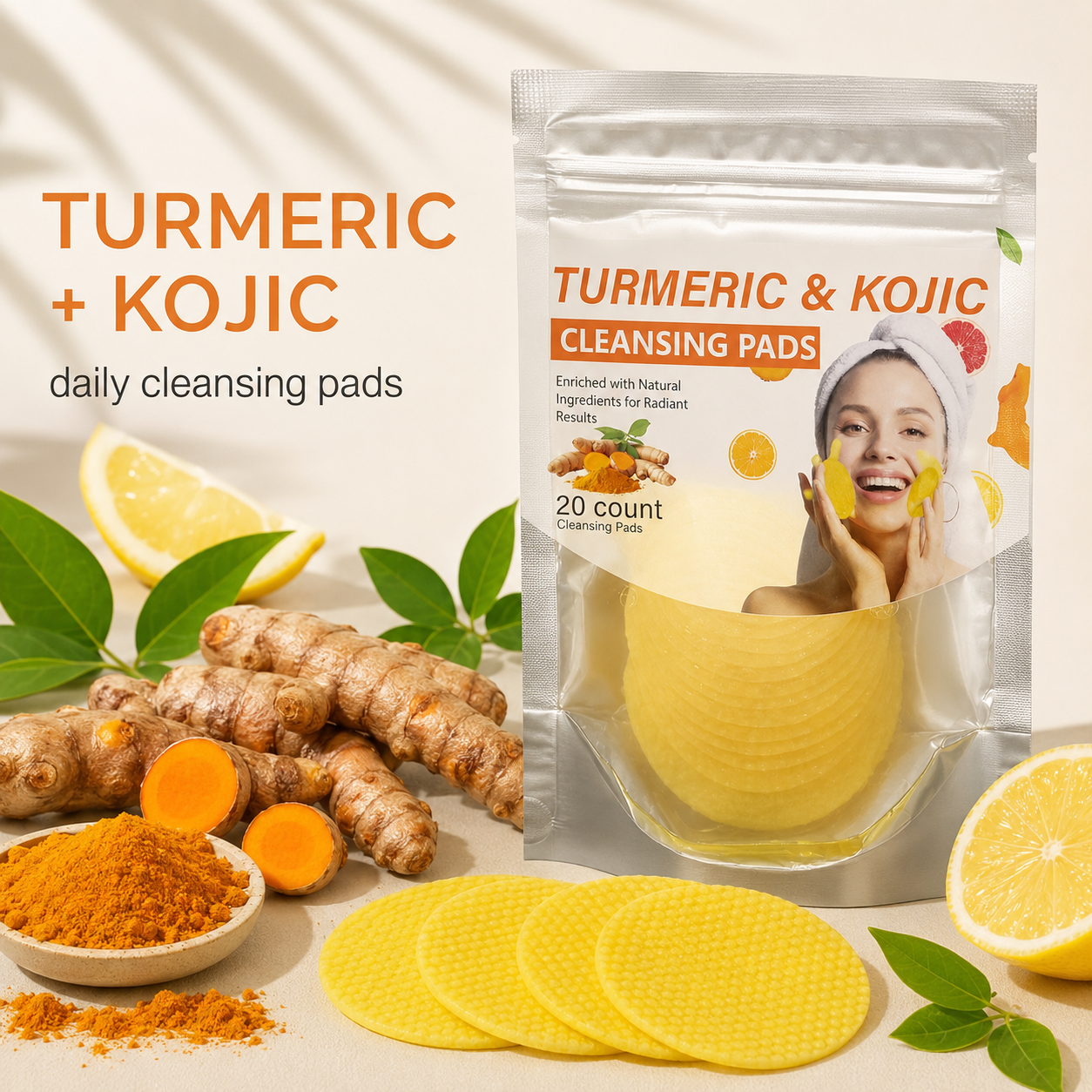 Turmeric and kojic cleansing pad ingredients