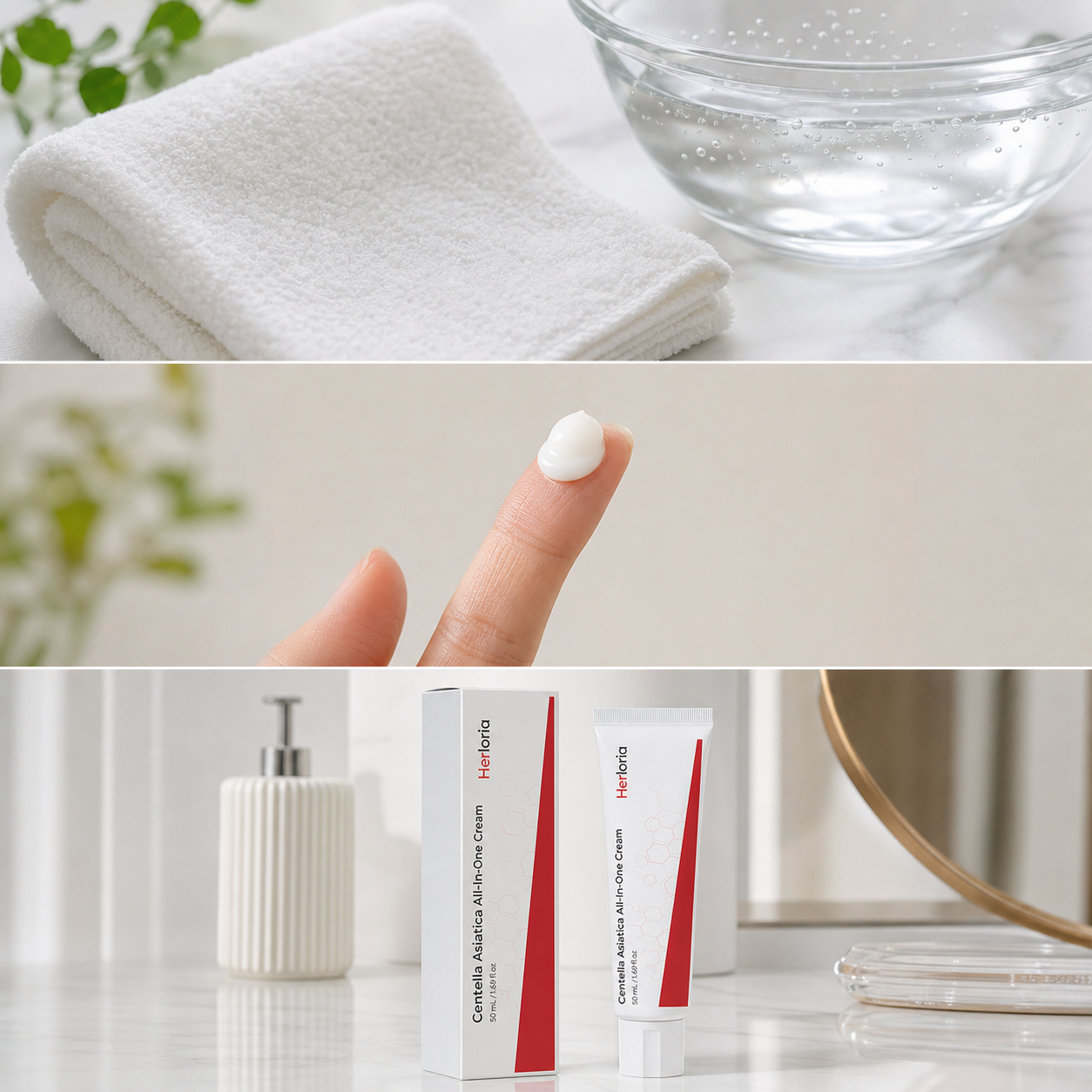 Centella cream morning and evening skincare routine