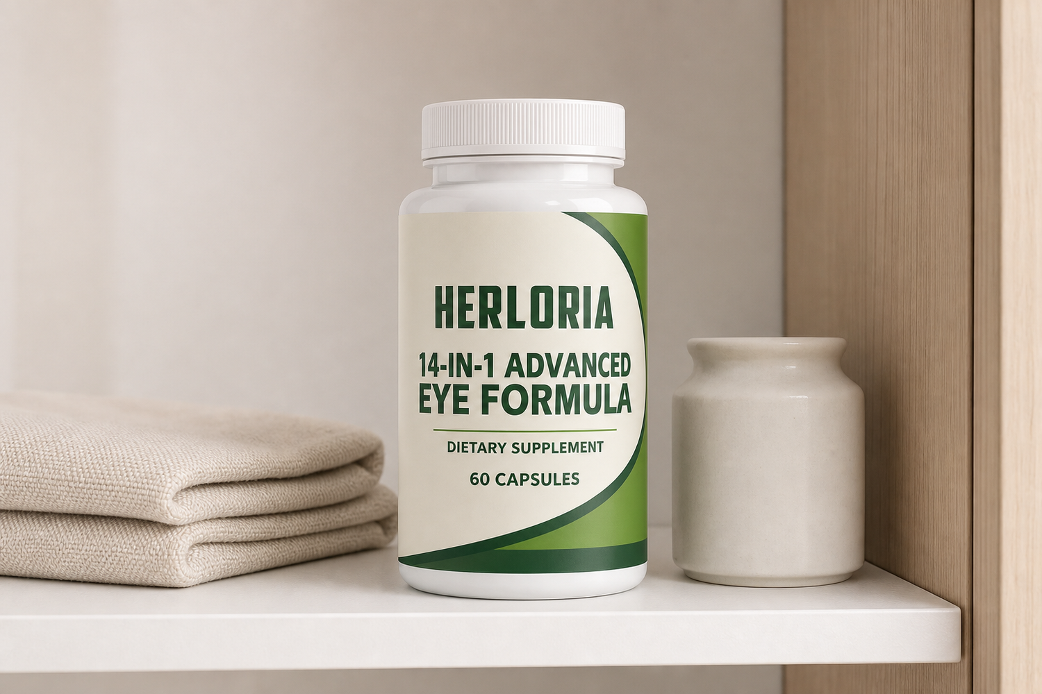 Herloria eye formula stored upright in a dry cabinet